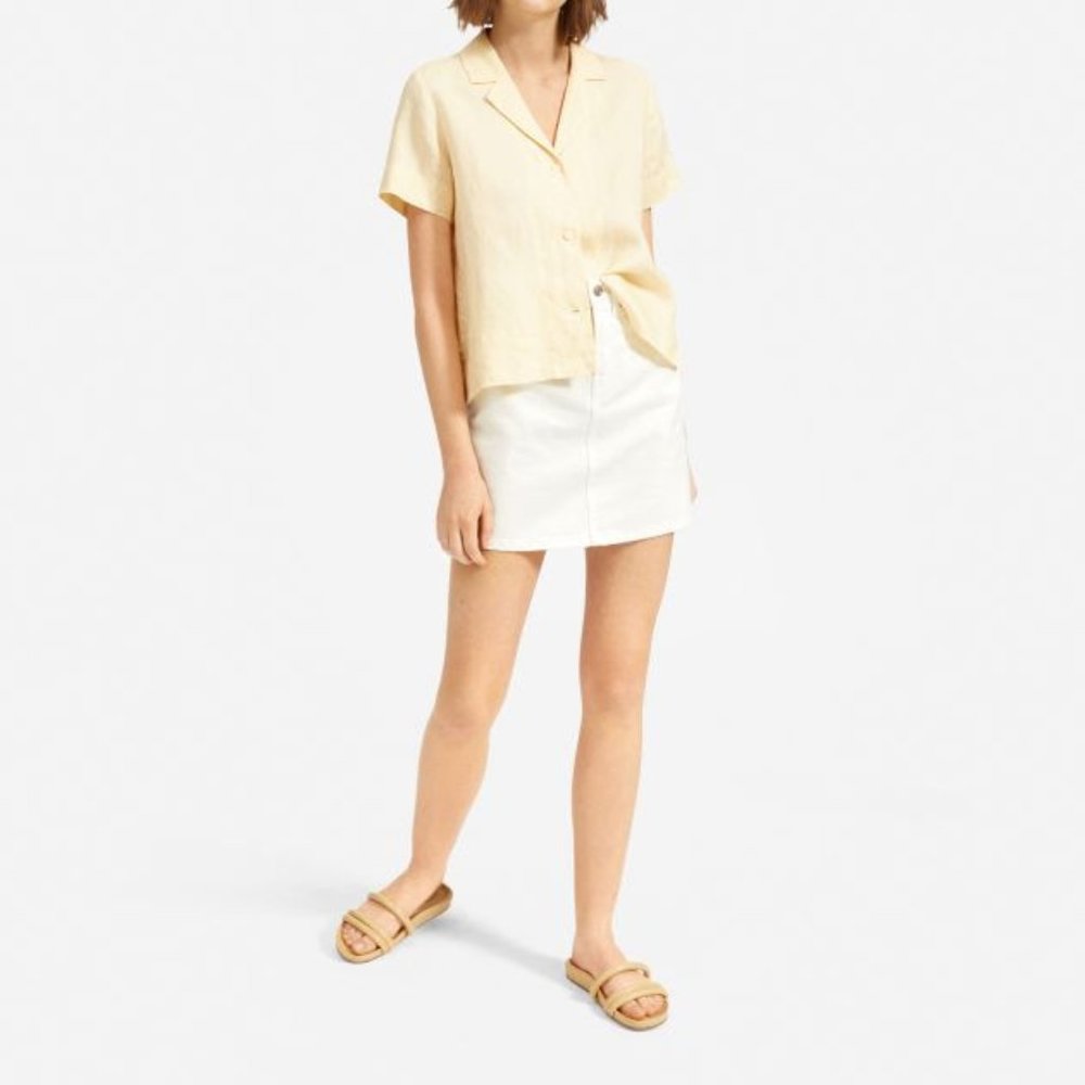Everlane Linen Short-Sleeve Notch Shirt in Pale Yellow size 00